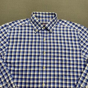 Vineyard Vines Shirt Mens Medium Blue White Slim Fit Murray Plaid‎ Button Down